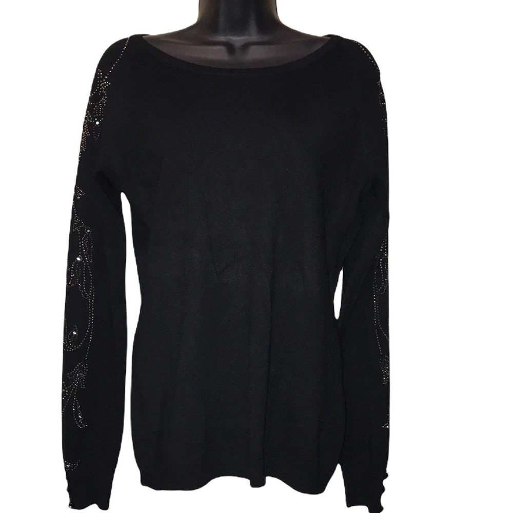 LIQUID by SIONI Wool Blend Black Sweater w/Rhinetones~Sz M